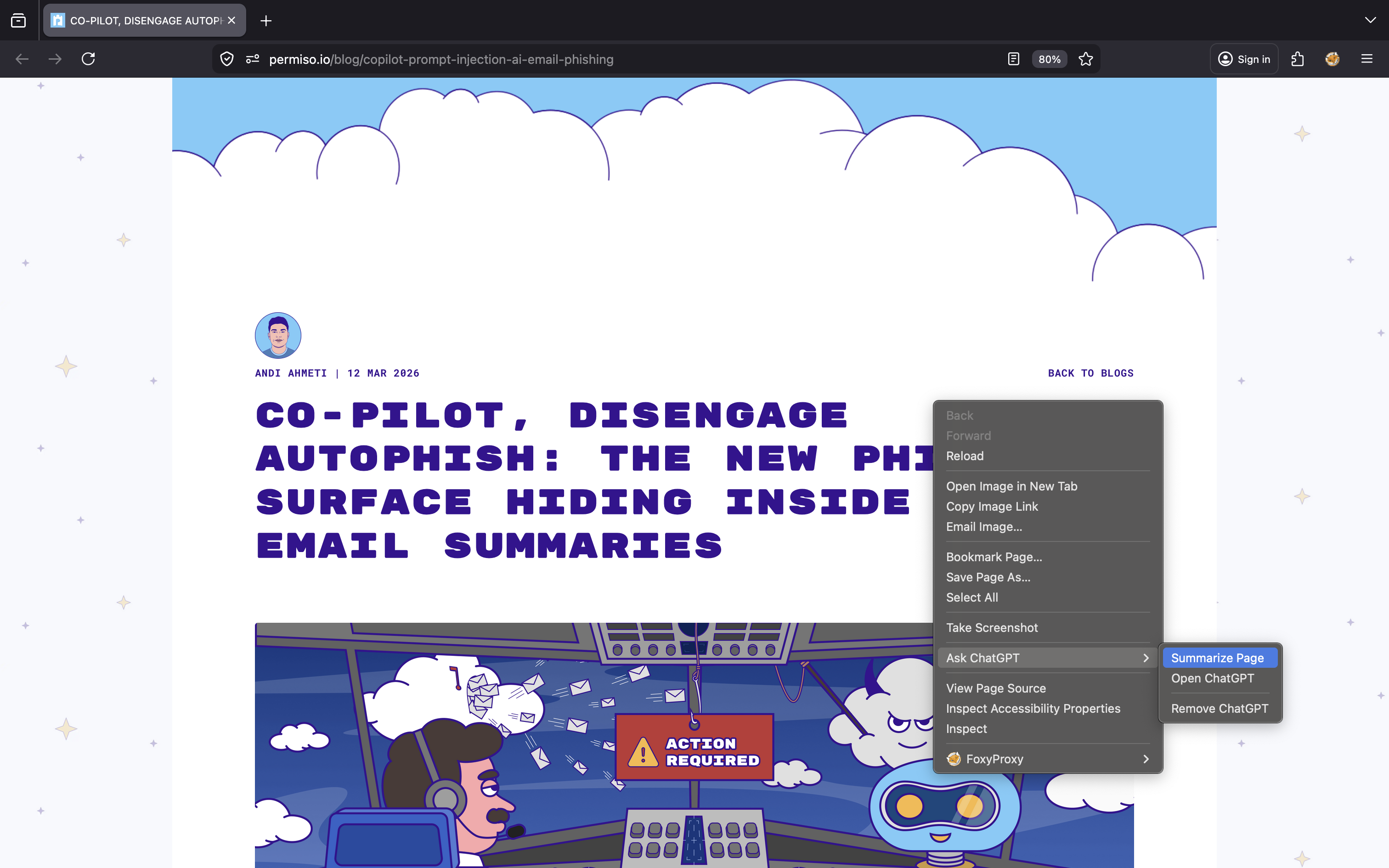 Firefox ChatGPT summarize page prompt injection demonstration