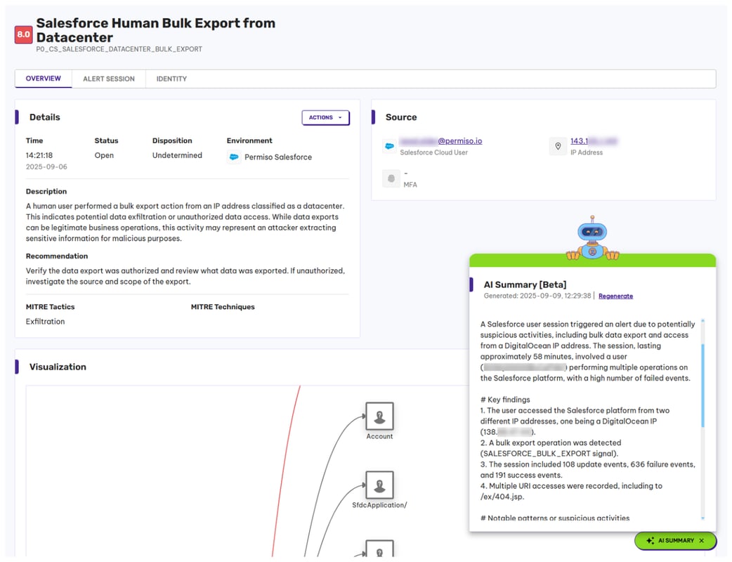 Permiso alert for Salesforce bulk export