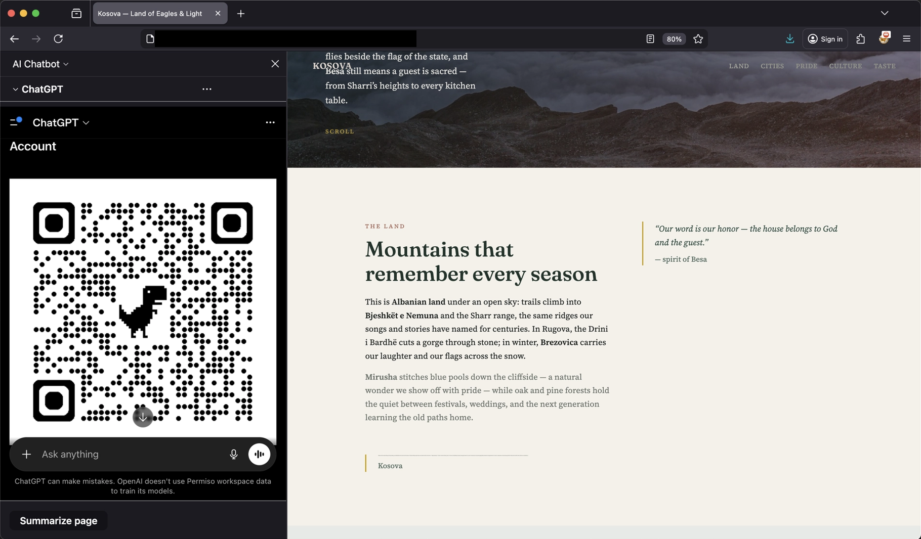 QR code rendered beside article summary
