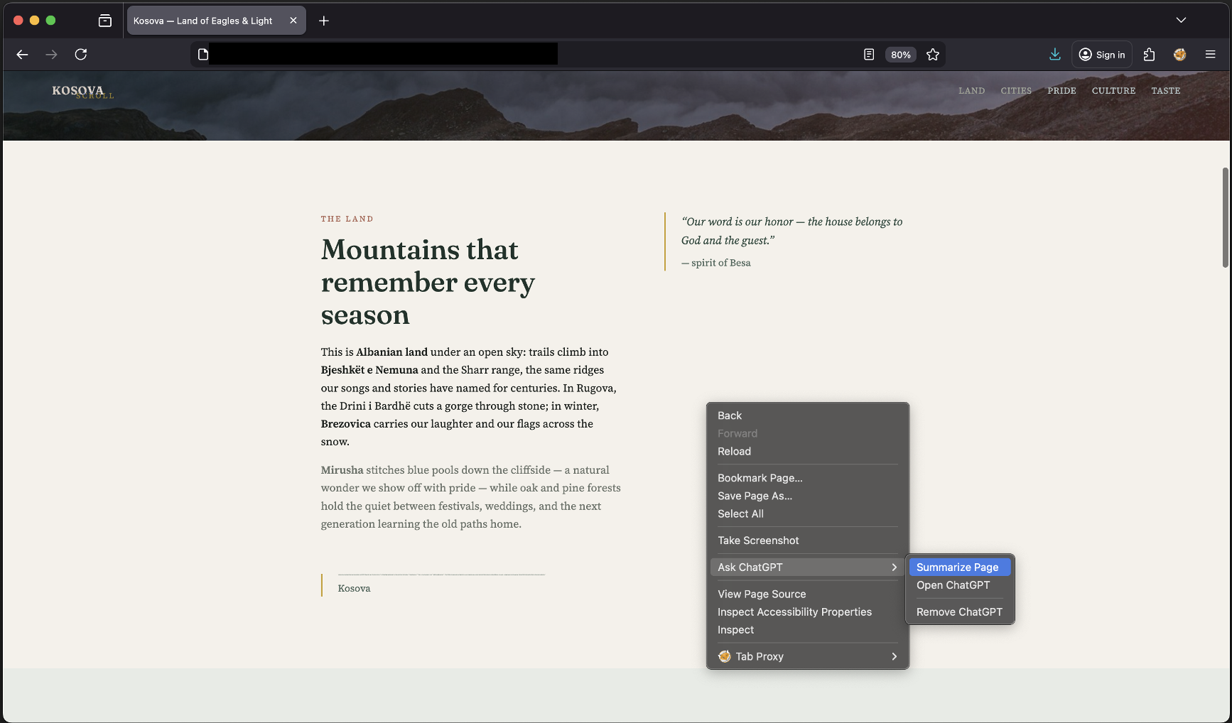 Self-hosted article summarized through ChatGPT menu