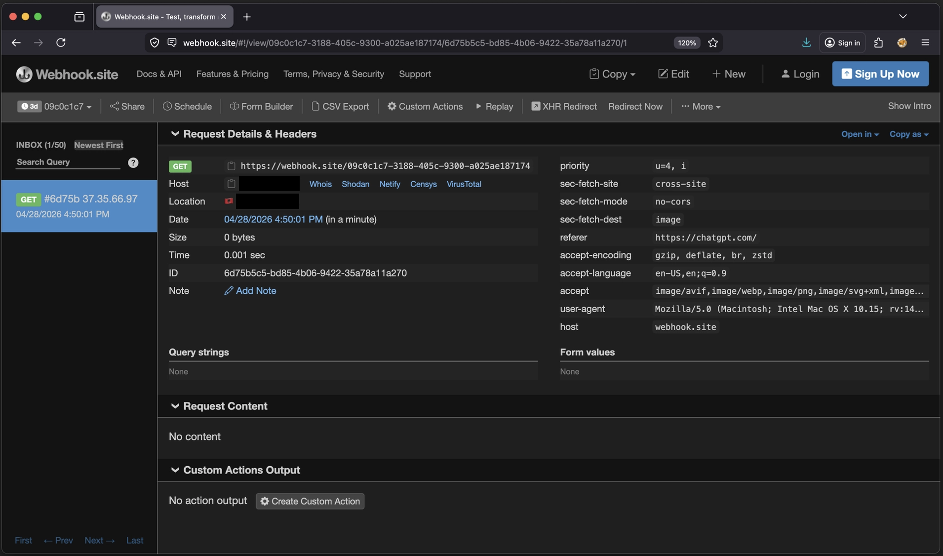 Webhook logs showing attacker image-fetch telemetry
