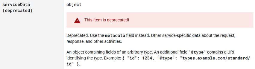 Google Cloud serviceData deprecated field